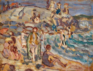 Escena de playa y colina